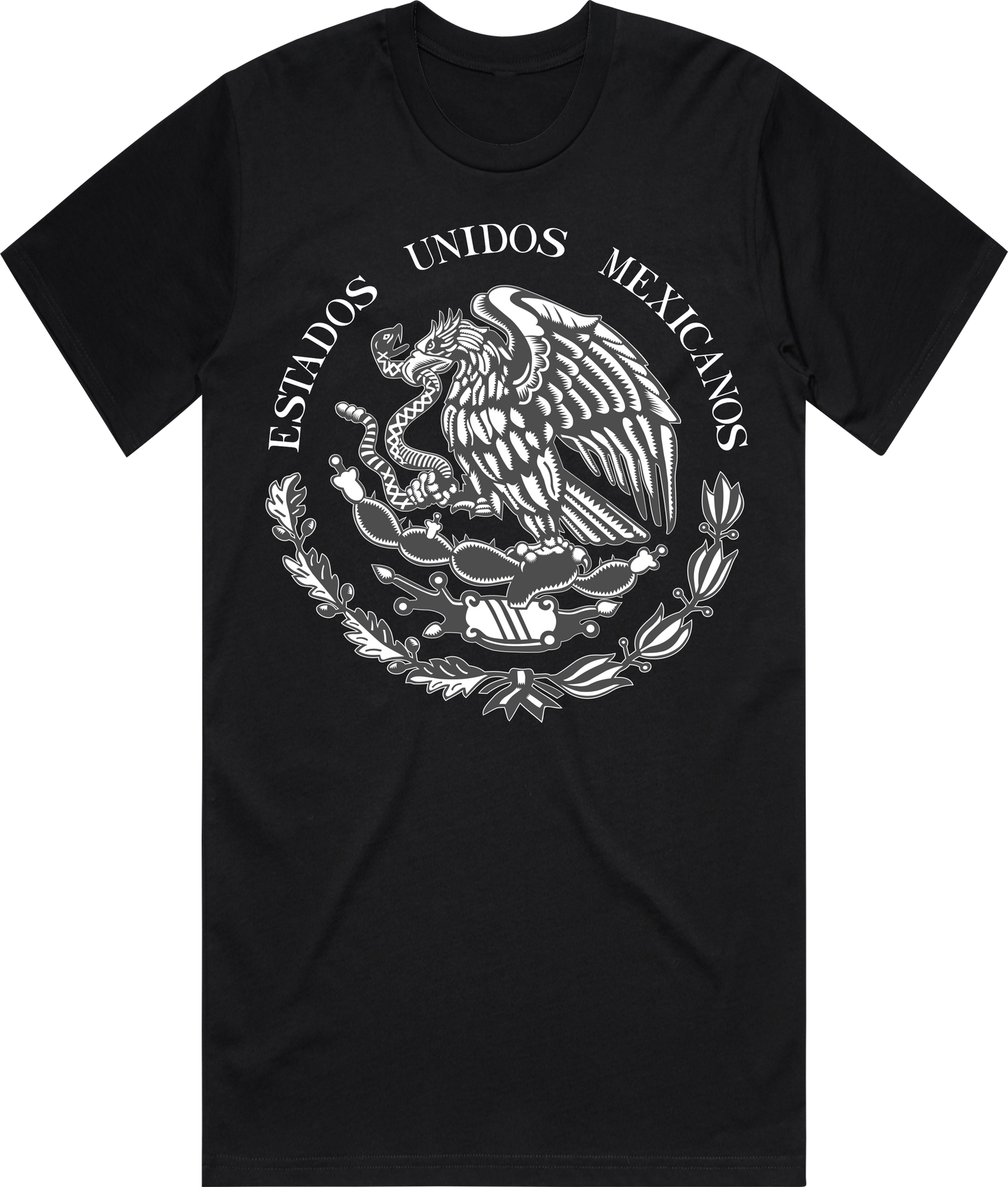 Mexico Black T-shirt (coat of arms/escudo), Grey Ink, Custom Made, Great Quality