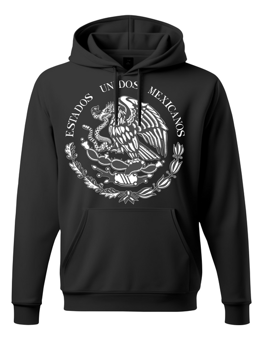 Mexico Black Hoodie (coat of arms/escudo), Grey Ink, Custom Made, Great Quality