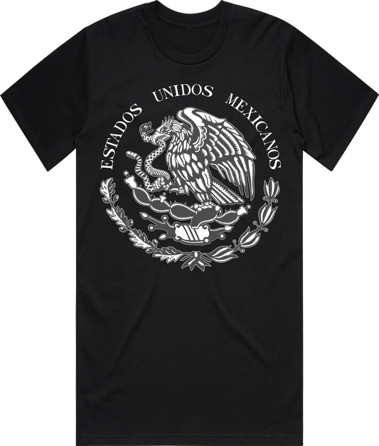 Mexico Black T-shirt (coat of arms/escudo), Grey Ink, Custom Made, Great Quality